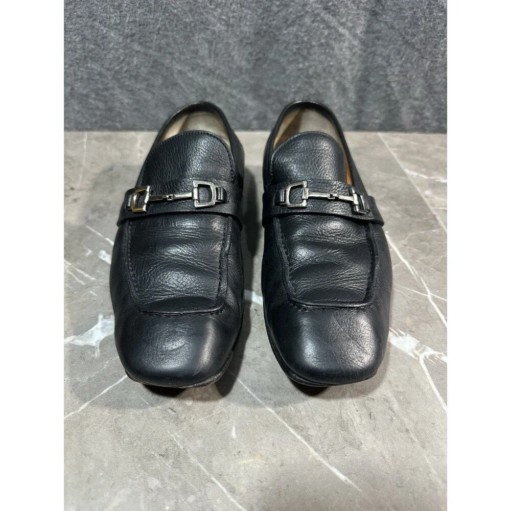 Gucci Horsebit Loafers Black Leather Slip-On Snaffle Dress Shoes Italy Mens Size